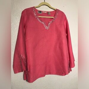 Edward Linen Pink Embellished Women's Top L